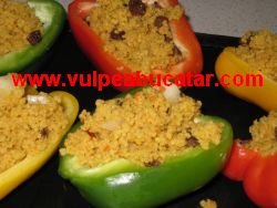 Bell Peppers Stuffed with Couscous, Raisins & Goat’s Cheese
